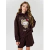 Sinsay - Pamučni hoodie sa printom sa towel efektom Hello Kitty - tamno braon