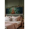 WallXpert novogodišnja uramljena MDF slika ARTNWYYTY10, zlatna jelka na tamnozelenoj pozadini, 33 x 70 cm