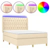 Vidaxl Box spring postelja z vzmetnico LED krem 140x200 cm blago