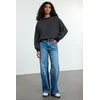 Trendyol Black 2 Thread Crew Neck Striped Regular Knitted Sweatshirt