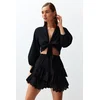 Trendyol Black Mini Woven Ruffled 100% Cotton Skirt