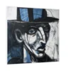 Canvas Slika na platnu Man with blue hat, 140x140cm, Sa ramom, Beli