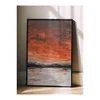 WallXpert uramljena slika 115217, apstraktni zalazak sunca nad morem u narandžastim tonovima, 50 x 70 cm, crni ram