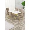 HANAH HOME Rasklopivi i trpezarijski sto i stolice (7 delova) Esla White Marble Gold Cappuccino