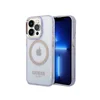 GUESS Gold Outline Translucent Maska za iPhone 14 Pro, MagSafe, Ljubičasta