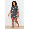 Trendyol Curve Anthracite Star Printed Knitted Pajamas Set