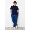 Trendyol Navy Blue Regular/Normal Fit Textured 100% Cotton Polo Neck T-shirt
