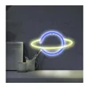 LED neonska zidna dekoracija PLANET LED/3W/3xAA USB plava/žuta