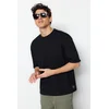 Trendyol Black Relaxed Crew Neck Short Sleeve Pocket Label Detail T-Shirt