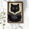 WallXpert uramljena MDF slika NAL154-46, crna mačka čita knjigu u japanskom stilu, 35,5 x 47 cm