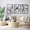 WallXpert metalni zidni ukras RT-NMD-071, linijski cvetovi magnolije u 3 rama, 3 dela, 58,5 x 41 cm, crni