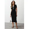 Trendyol Black Midi Knitwear Polo Collar Dress