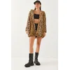 Bianco Lucci Womens Hooded Leopard Patterned Fur 2457
