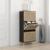 Ormarić za cipele crni 52 x 25 x 115 cm drvo i prirodni ratan