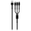 Barvni polnilni kabel 3v1 Lightning+MicroUSB+USB-C/ 4A/ Najlon/ 1,2 m/ Siv