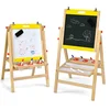 Northix 3 v 1 otroška tabla z nastavljivo višino, zložljiva lesena tabla za otroke 50,5 x 53,5 x 79-104 cm naravna + rumena