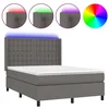 Vidaxl Box spring postelja z vzmetnico LED siva 140x190cm umetno usnje