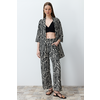 Trendyol Black Printed Comfortable Cut Flexible Kimono Knitted Bottom-Top Set