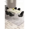 Hanah Home trpezarijski set Roz, sto na razvlačenje i 6 stolica, krem ploča, bele noge, crna tkanina Babyface