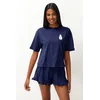 Trendyol Navy Blue Plain Ruffle Jersey Knitted Pajamas Set