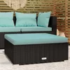 Vrtni tabure s jastukom crni 70 x 70 x 30 cm od poliratana