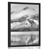 Plakat jezero v bližini čudovite gore v črnobeli varianti - 20x30 silver