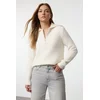 Trendyol Ecru Wool Wide Pattern Turn-down Collar Zippered Knitwear Sweater