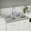 vidaXL Dvojno kuhinjsko pomivalno korito srebrno 800x600x155 mm