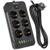 Vayox VA0465B-2 podaljšek 6 vtičnic 10A 3x USB-A 3x USB-C 2.1A stikalo 2m črne barve
