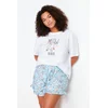Trendyol Curve Blue Printed Knitted Pajamas Set