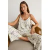 Trendyol Ecru Animal Patterned Yarn Suspender Viscose Woven Pajama Set