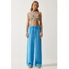 Happiness Istanbul Womens Sky Blue Flowy Knitted Palazzo Trousers