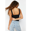 Trendyol Black Fitted/Sticky Back Detailed Square Neck Snaps Elastic Knitted Bodysuit