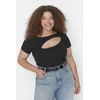 Trendyol Curve Black Ribbed Cut-Out Detail Crop Knitted Blouse