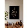 WallXpert uramljena slika 115263, zlatna zmija, minimalistički motiv na crnoj pozadini, 50 x 70 cm, beli ram