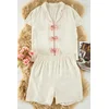 Trendyol Curve Ecru Ribbon/Bow and Piping Detailed Viscose Woven Pajama Set