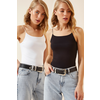 Happiness Istanbul Womens Black and White 2 Pieces Knitted Blouse with Rope Straps