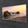 tulup.si Slika na steklu Obala rocks waves morje 125x50 cm 4 obešalnika