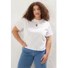 Trendyol Curve White Crew Neck Embroidery Knitting Plus size T-shirt