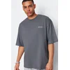 Trendyol Anthracite Oversize 100% Cotton Crew Neck Minimal Text Printed T-Shirt