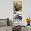 WallXpert slika na platnu DKY287195121, zimsko selo uz reku sa čamcima u stilu uljane slike, 30 x 80 cm