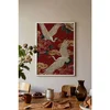 WallXpert uramljena slika 115248, beli ždralovi i crveni božuri na crvenoj pozadini, 50 x 70 cm, beli ram