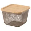 IKEA 365+ Korpa za hranu s poklopcem, kvadrat metal/svetlosiva-smeđa bambus, 15x15x11 cm