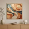 WallXpert uramljena slika na platnu Cc-K-Ah-1016, apstraktni slojeviti talasi u terakota, krem i plavoj boji, 80 x 80 cm