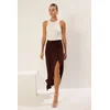 Trendyol Brown Waist Detailed Slit Stretchy Knitted Maxi Skirt