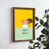 WallXpert uramljena MDF slika NAL142-70, miš i natpis Happy Mouse na žutoj i mint pozadini, 50 x 70 cm