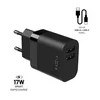 FIXED Omrežni polnilnik 17W Smart Rapid Charge, 2x USB + USB-C kabel 1m - černá