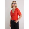 Trendyol ženska bluza Milla Red Striped Fitted V-Neck Bat Sleeve Crop/Short Viscose Ribbed Knitted, crvena-prugasta