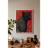 WallXpert uramljena slika 115269, crni panter sa cvetnim motivima na crvenoj pozadini, 30 x 40 cm, beli ram