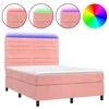 Vidaxl Box spring postelja z vzmetnico LED roza 140x190 cm žamet